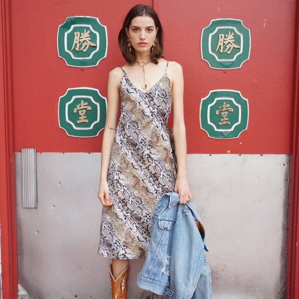 Snake Print Slip Dress - Neutral Tones